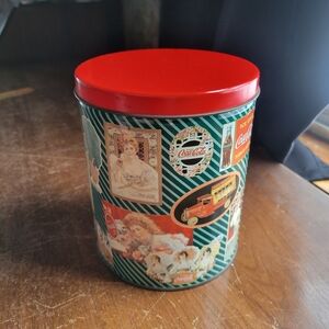 Vintage 90s Coca Cola Metal Tin with Lid, History Coca-Cola Advertisement Puzzle